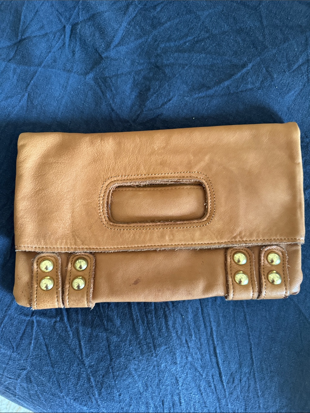 Linea Pelle Women's Tan Leather Fold-Over Clutch Bag